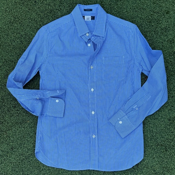 Jcrew CREWCUTS Boys Thompson small check blue buttondown shirt Size 12 - Picture 1 of 4